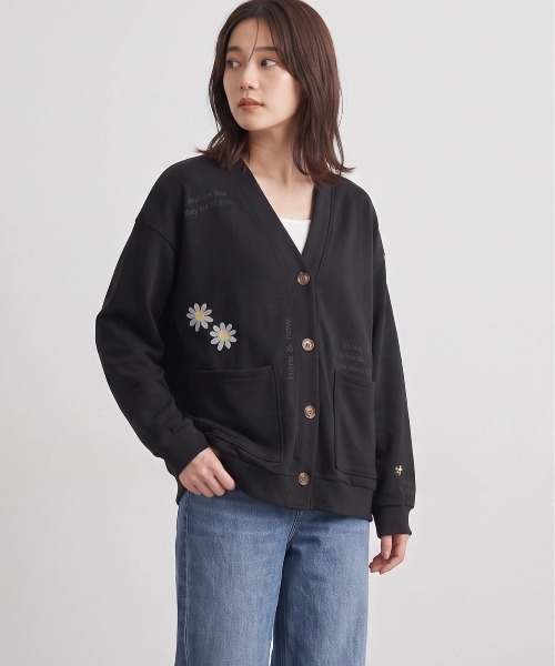 Nunc.(ヌンク)の「裏毛ロゴ刺繍ボンディングカーディガン(カーディガン/ボレロ・レディース・杢グレー/ブラック/オフホワイト・FREE)」の2枚目の写真