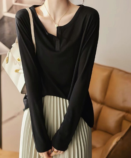 ONEP STAR（ワンピスター）の「キーネック長袖カットソー（Tシャツ/カットソー・レディース・ブラック/ホワイト・MEDIUM/LARGE/X-LARGE）」の6枚目の写真