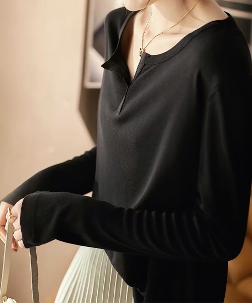 ONEP STAR（ワンピスター）の「キーネック長袖カットソー（Tシャツ/カットソー・レディース・ブラック/ホワイト・MEDIUM/LARGE/X-LARGE）」の4枚目の写真