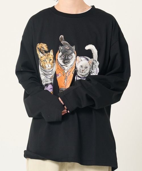 CORISCO（コリスコ）の「スペースアニマル柄ロンTEE(M1)（Tシャツ/カットソー・メンズ・グレー系1/キナリ/ホワイト系1/ブラック系2/ブラック系1/オートミール/ホワイト系2/グレー系2・X-LARGE/LARGE/MEDIUM）」の4枚目の写真