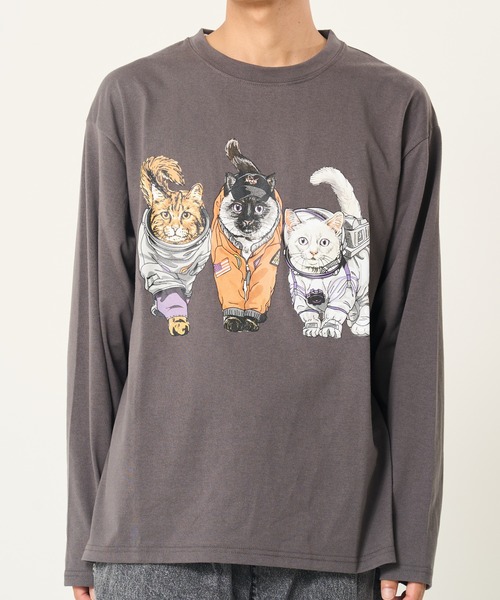 CORISCO（コリスコ）の「スペースアニマル柄ロンTEE(M1)（Tシャツ/カットソー・メンズ・グレー系1/キナリ/ホワイト系1/ブラック系2/ブラック系1/オートミール/ホワイト系2/グレー系2・X-LARGE/LARGE/MEDIUM）」の6枚目の写真