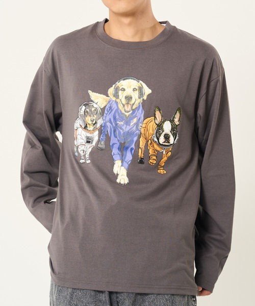 CORISCO（コリスコ）の「スペースアニマル柄ロンTEE(M1)（Tシャツ/カットソー・メンズ・グレー系1/キナリ/ホワイト系1/ブラック系2/ブラック系1/オートミール/ホワイト系2/グレー系2・X-LARGE/LARGE/MEDIUM）」の7枚目の写真