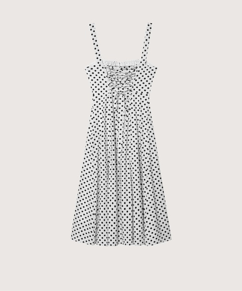LA POMME petit(ラポミ・プチ)の「French Square Collar Dot One Piece/フレンチスクエアカラー ドット柄ワンピース(ワンピース・レディース・ブラック・FREE)」の5枚目の写真