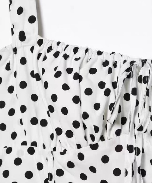 LA POMME petit(ラポミ・プチ)の「French Square Collar Dot One Piece/フレンチスクエアカラー ドット柄ワンピース(ワンピース・レディース・ブラック・FREE)」の6枚目の写真