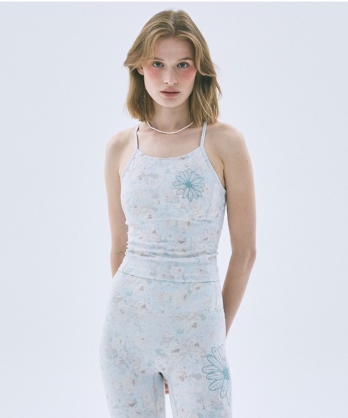 Mardi Mercredi(マルディメクルディ)の「BEURRE ULTIMATE COMFORT halter neck top fleur printed / ブール アルティメット コンフォート ホルターネック トップ フルール プリンテッド(キャミソール・レディース・グレイッシュブルー/ミント・M/L/S)」の1枚目の写真