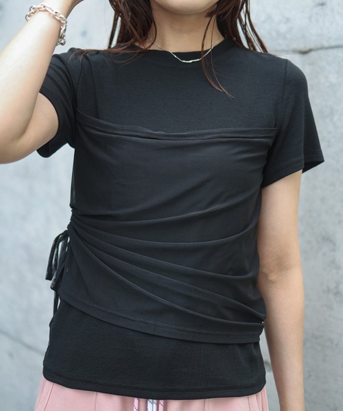 Marient(マリエント)の「チュールギャザーレイヤードTEE(Tシャツ/カットソー・レディース・ホワイト/ブラック・FREE)」の2枚目の写真