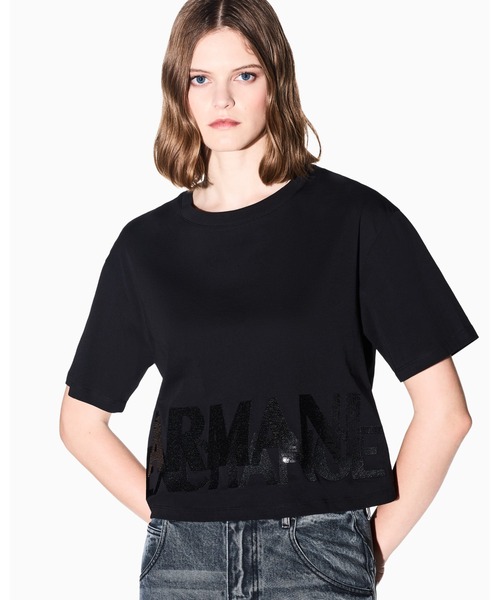 ARMANI EXCHANGE(アルマーニエクスチェンジ)の「【A|X アルマーニ エクスチェンジ】デュアルロゴ 半袖クルーネックTシャツ/CROPPED(Tシャツ/カットソー・レディース・ブラック/ホワイト・LARGE/MEDIUM/SMALL/X-LARGE/X-SMALL)」の5枚目の写真