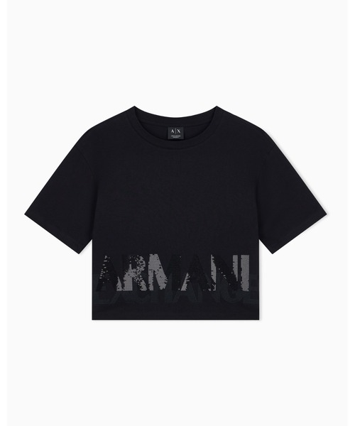 ARMANI EXCHANGE(アルマーニエクスチェンジ)の「【A|X アルマーニ エクスチェンジ】デュアルロゴ 半袖クルーネックTシャツ/CROPPED(Tシャツ/カットソー・レディース・ブラック/ホワイト・LARGE/MEDIUM/SMALL/X-LARGE/X-SMALL)」の7枚目の写真