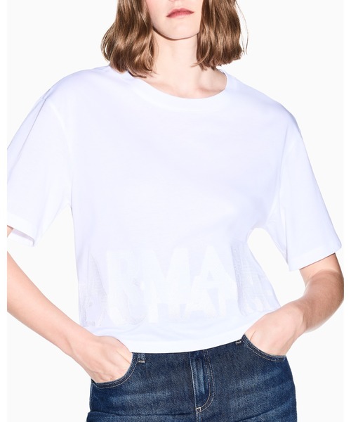 ARMANI EXCHANGE(アルマーニエクスチェンジ)の「【A|X アルマーニ エクスチェンジ】デュアルロゴ 半袖クルーネックTシャツ/CROPPED(Tシャツ/カットソー・レディース・ブラック/ホワイト・LARGE/MEDIUM/SMALL/X-LARGE/X-SMALL)」の12枚目の写真