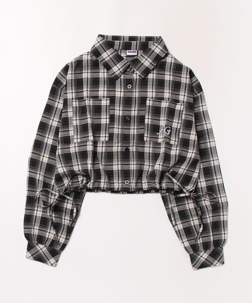ANAP GｉRL（アナップガール）の「*クロップドサイドシャーリングシャツ（別売りＳＥＴＵＰ）（シャツ/ブラウス・キッズ・ブラック/ブラウン/グレー・XS/S/M）」の2枚目の写真
