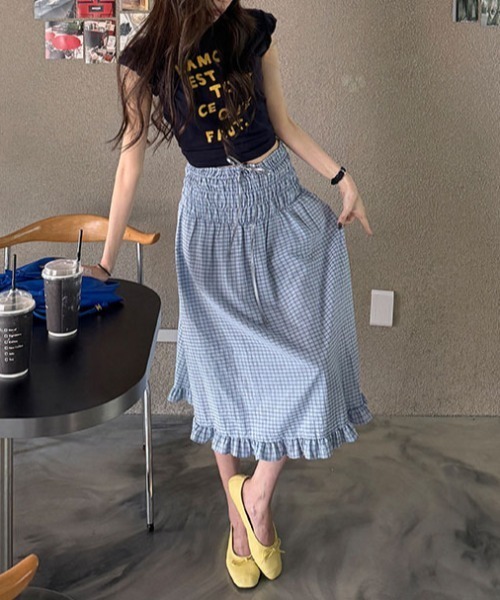 FLINEA（フリネア）の「チェック柄スカート（スカート・レディース・ホワイト/ブルー・FREE）」の10枚目の写真