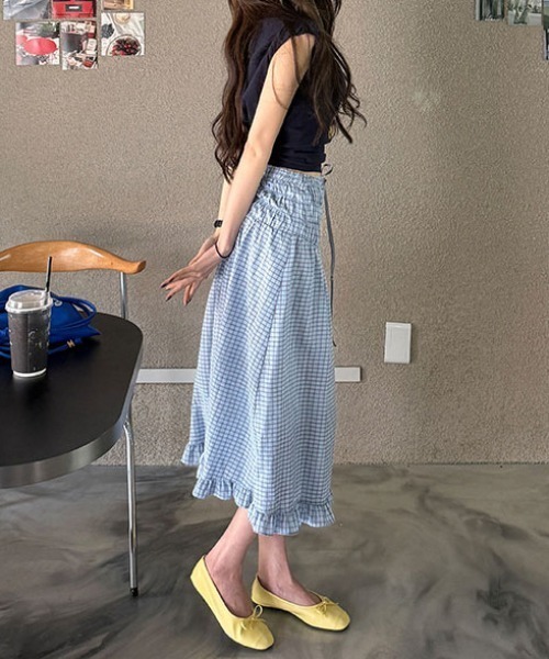 FLINEA（フリネア）の「チェック柄スカート（スカート・レディース・ホワイト/ブルー・FREE）」の9枚目の写真