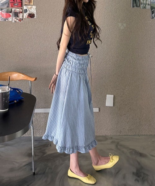 FLINEA（フリネア）の「チェック柄スカート（スカート・レディース・ホワイト/ブルー・FREE）」の8枚目の写真
