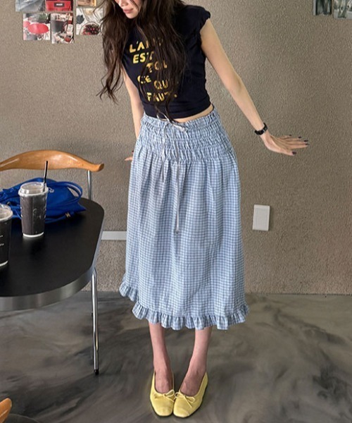 FLINEA（フリネア）の「チェック柄スカート（スカート・レディース・ホワイト/ブルー・FREE）」の7枚目の写真