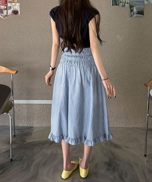 FLINEA（フリネア）の「チェック柄スカート（スカート・レディース・ホワイト/ブルー・FREE）」の6枚目の写真