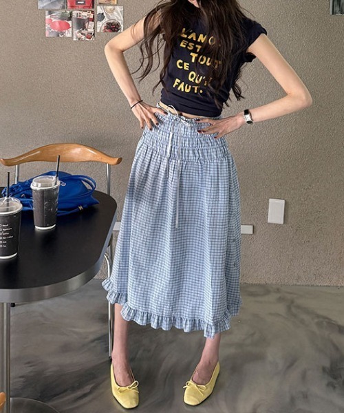 FLINEA（フリネア）の「チェック柄スカート（スカート・レディース・ホワイト/ブルー・FREE）」の3枚目の写真