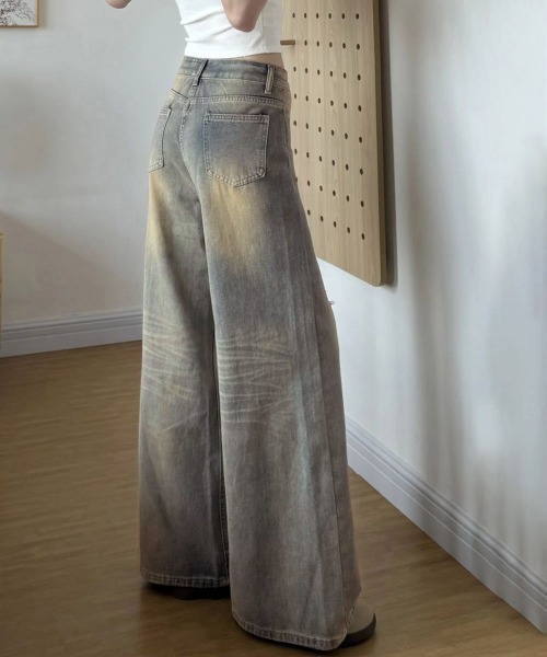 Miniministore(ミニミニストア)の「ダメージデニムワイドパンツ韓国風ジーンズ(デニムパンツ・レディース・ブルーグレー・XL/L/M/S)」の7枚目の写真