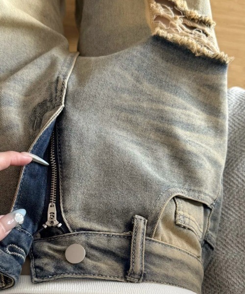 Miniministore(ミニミニストア)の「ダメージデニムワイドパンツ韓国風ジーンズ(デニムパンツ・レディース・ブルーグレー・XL/L/M/S)」の18枚目の写真