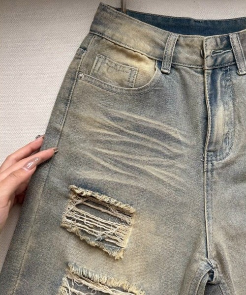 Miniministore(ミニミニストア)の「ダメージデニムワイドパンツ韓国風ジーンズ(デニムパンツ・レディース・ブルーグレー・XL/L/M/S)」の19枚目の写真