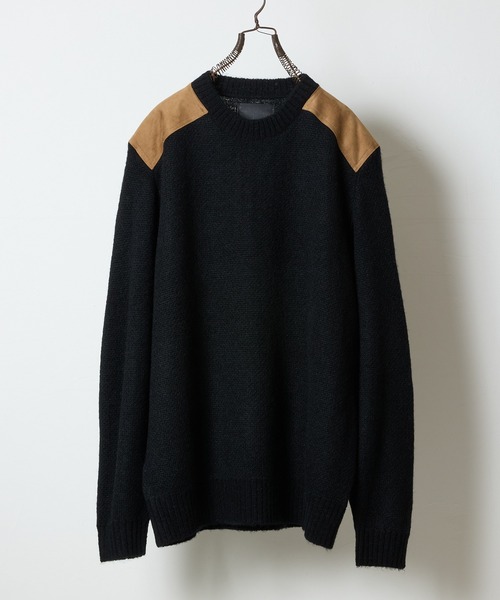 NUMBER (N)INE(ナンバーナイン)の「MOHAIR MIX KNIT PATCHED CREWNECK SWEATER / ウールモヘヤ ミックス ショルダー&エルボーパッチ クルーネック セーター(ニット/セーター・メンズ・パープル/ブラック/ブラック系/オリーブ・2/3/4)」の1枚目の写真