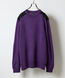 MOHAIR MIX KNIT PATCHED CREWNECK SWEATER / ウールモヘヤ ミックス ショルダー&エルボーパッチ クルーネック セーター