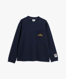 バーシティロゴ入りポケット付きリラックスフィット長袖Tシャツ
