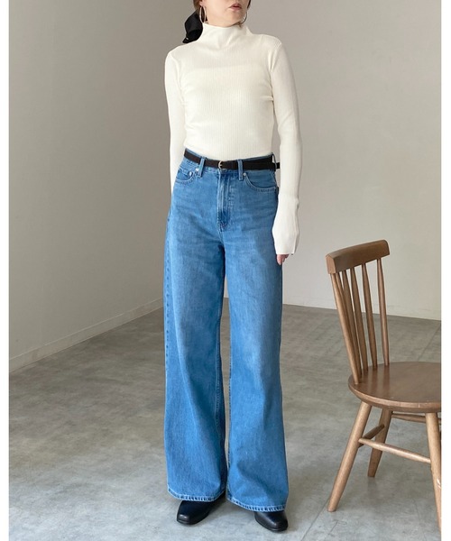 She's Closet(シーズクローゼット)の「サムホール 指穴 ハイネック タイト 長袖 リブニット(ニット/セーター・レディース・杢グレー/アイボリー・FREE)」の6枚目の写真