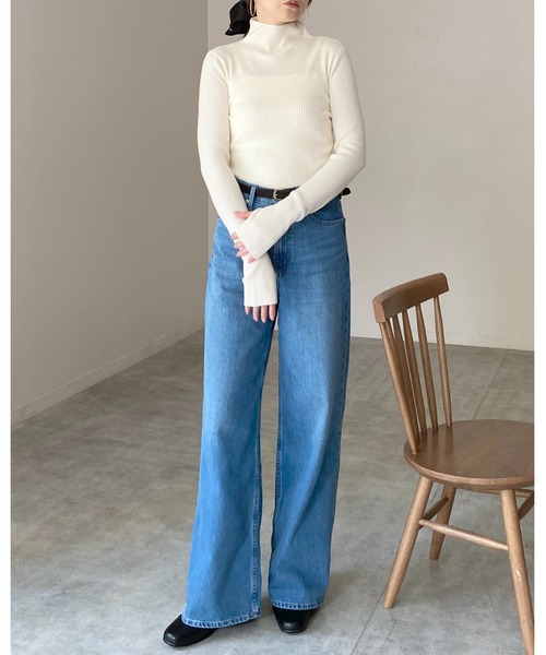 She's Closet(シーズクローゼット)の「サムホール 指穴 ハイネック タイト 長袖 リブニット(ニット/セーター・レディース・杢グレー/アイボリー・FREE)」の7枚目の写真