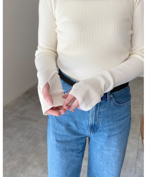 She's Closet(シーズクローゼット)の「サムホール 指穴 ハイネック タイト 長袖 リブニット(ニット/セーター・レディース・杢グレー/アイボリー・FREE)」の8枚目の写真