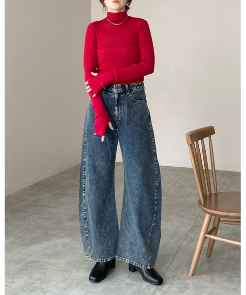 She's Closet(シーズクローゼット)の「サムホール 指穴 ハイネック タイト 長袖 リブニット(ニット/セーター・レディース・杢グレー/アイボリー・FREE)」の13枚目の写真