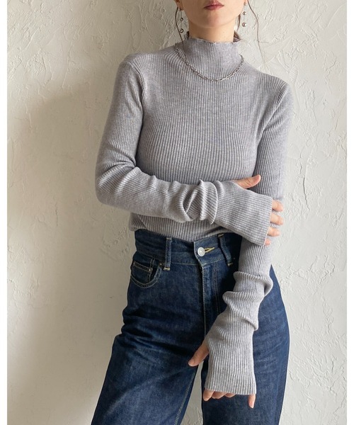 She's Closet(シーズクローゼット)の「サムホール 指穴 ハイネック タイト 長袖 リブニット(ニット/セーター・レディース・杢グレー/アイボリー・FREE)」の20枚目の写真