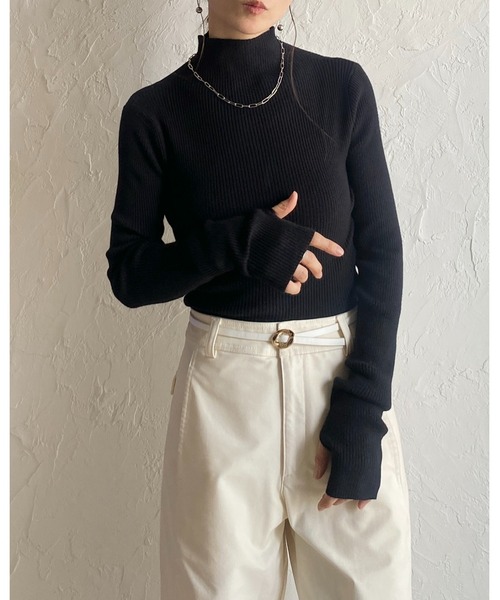She's Closet(シーズクローゼット)の「サムホール 指穴 ハイネック タイト 長袖 リブニット(ニット/セーター・レディース・杢グレー/アイボリー・FREE)」の22枚目の写真
