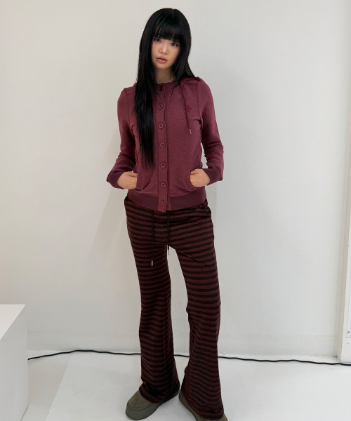 NAAIEEN（ナイエン）の「chocolat ストライプフォールディングバンディングパンツ レッド（スウェットパンツ・レディース・その他・FREE）」の6枚目の写真