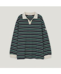 オートストライプ配色カラーロングスリーブTシャツ