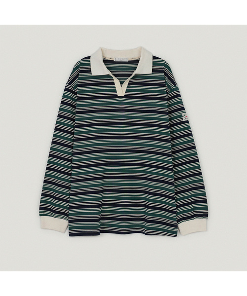 TWEE(トゥウィー)の「オートストライプ配色カラーロングスリーブTシャツ(ポロシャツ・レディース・ブラック/ピンク/グリーン・FREE)」の1枚目の写真