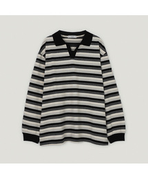 オートストライプ配色カラーロングスリーブTシャツ