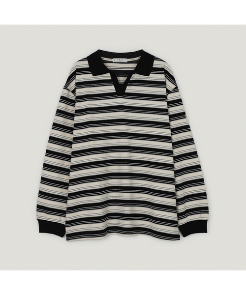 TWEE(トゥウィー)の「オートストライプ配色カラーロングスリーブTシャツ(ポロシャツ・レディース・ブラック/ピンク/グリーン・FREE)」の2枚目の写真