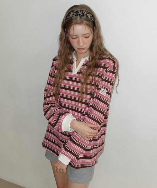 TWEE(トゥウィー)の「オートストライプ配色カラーロングスリーブTシャツ(ポロシャツ・レディース・ブラック/ピンク/グリーン・FREE)」の4枚目の写真