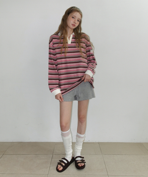 TWEE(トゥウィー)の「オートストライプ配色カラーロングスリーブTシャツ(ポロシャツ・レディース・ブラック/ピンク/グリーン・FREE)」の5枚目の写真