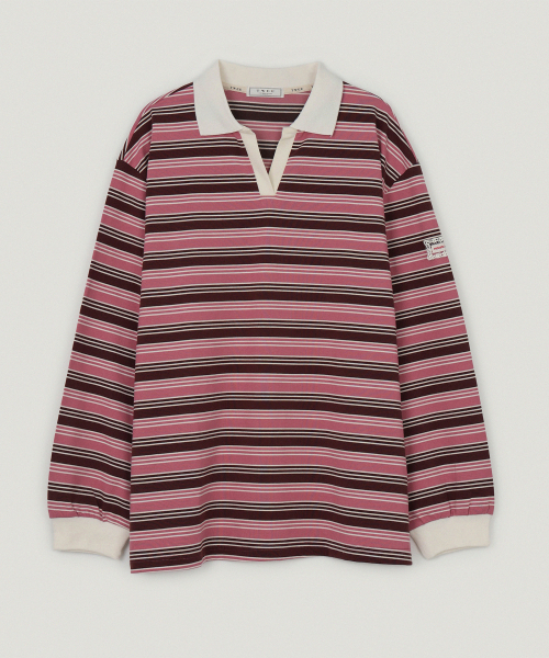 TWEE(トゥウィー)の「オートストライプ配色カラーロングスリーブTシャツ(ポロシャツ・レディース・ブラック/ピンク/グリーン・FREE)」の8枚目の写真