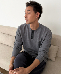 ワッフルディテール長袖Tシャツ グレー