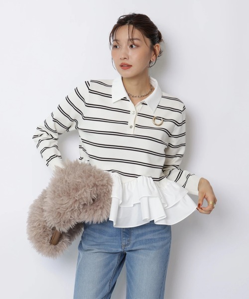 JUSGLITTY(ジャスグリッティー)の「シャツカラーペプラムニット(ニット/セーター・レディース・ブラック/オフホワイト/ネイビー・2)」の16枚目の写真