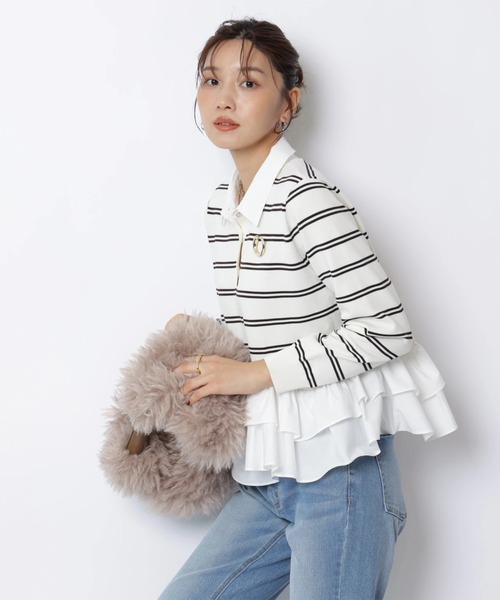 JUSGLITTY(ジャスグリッティー)の「シャツカラーペプラムニット(ニット/セーター・レディース・ブラック/オフホワイト/ネイビー・2)」の17枚目の写真