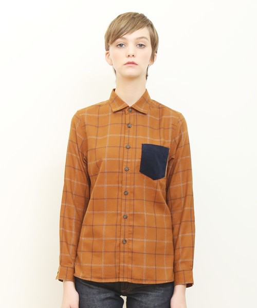 Design Tshirts Store graniph（デザイン　ティーシャツ　ストア　グラニフ）の「ミックスファブリックシャツ（シャツ/ブラウス・メンズ・オレンジ・X-SMALL/MEDIUM/LARGE/SMALL）」の2枚目の写真