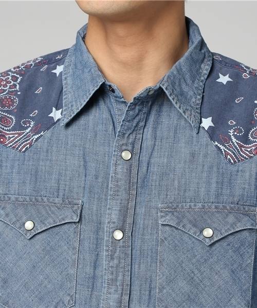 Denim & Supply Ralph Lauren（デニムアンドサプライラルフローレン）の「スリム シャンブレー ウエスタン シャツ（シャツ/ブラウス・メンズ・ブルー系9・X-SMALL/LARGE/MEDIUM/SMALL/X-LARGE）」の4枚目の写真