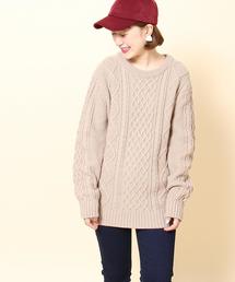 coen | オーバーサイズケーブルニット(キャメル / ワイン / オリーブ ⇒ WEB限定カラー)(ニット/セーター)