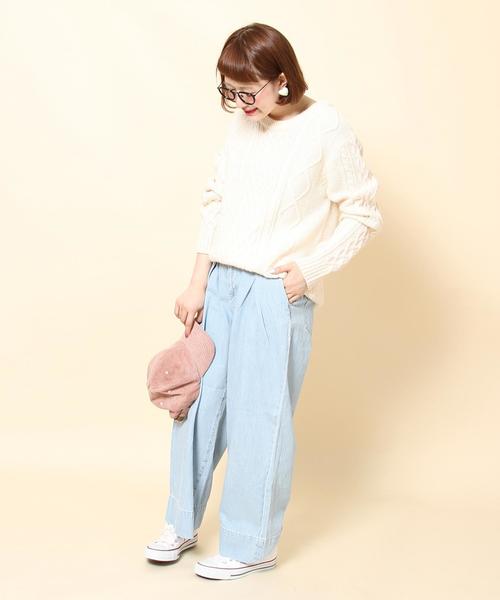 coen（コーエン）の「オーバーサイズケーブルニット(キャメル / ワイン / オリーブ ⇒ WEB限定カラー)（ニット/セーター・レディース・ベージュ/オリーブ/レッド/ワイン/オフホワイト/キャメル・FREE）」の15枚目の写真