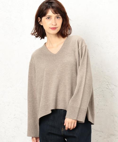 green label relaxing（グリーンレーベルリラクシング）の「KF ウールカシミヤ ワイド リッタイ Vネック ニット ◆（ニット/セーター・レディース・ライトグレー/ライトブルー/ベージュ/ネイビー/オフホワイト/オリーブ/ピンク/イエロー・FREE）」の3枚目の写真