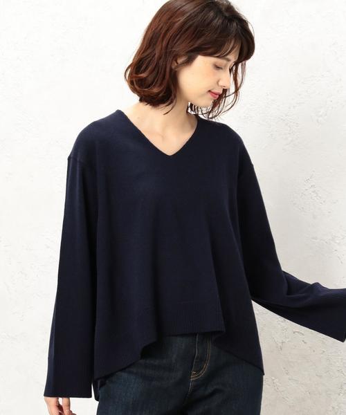 green label relaxing（グリーンレーベルリラクシング）の「KF ウールカシミヤ ワイド リッタイ Vネック ニット ◆（ニット/セーター・レディース・ライトグレー/ライトブルー/ベージュ/ネイビー/オフホワイト/オリーブ/ピンク/イエロー・FREE）」の6枚目の写真