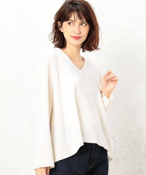 green label relaxing（グリーンレーベルリラクシング）の「KF ウールカシミヤ ワイド リッタイ Vネック ニット ◆（ニット/セーター・レディース・ライトグレー/ライトブルー/ベージュ/ネイビー/オフホワイト/オリーブ/ピンク/イエロー・FREE）」の2枚目の写真